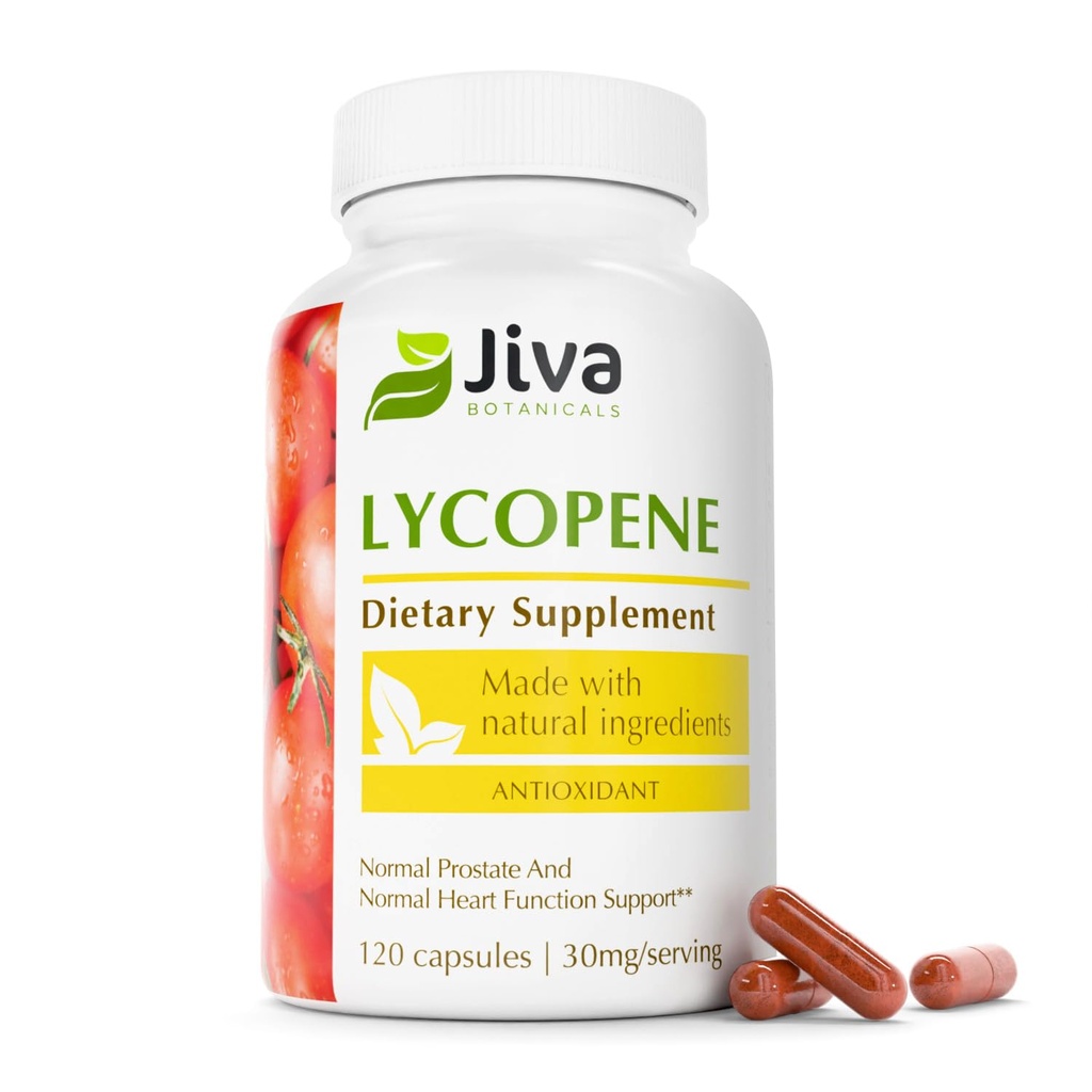 Jiva Botanicals Lycopene Supplement 30mg - Supporto antiossidante per il supporto normale della prostata e della salute del cuore - Licopene da estratto di pomodoro - Made in the USA - Non OGM, Vegan - 120 capsule