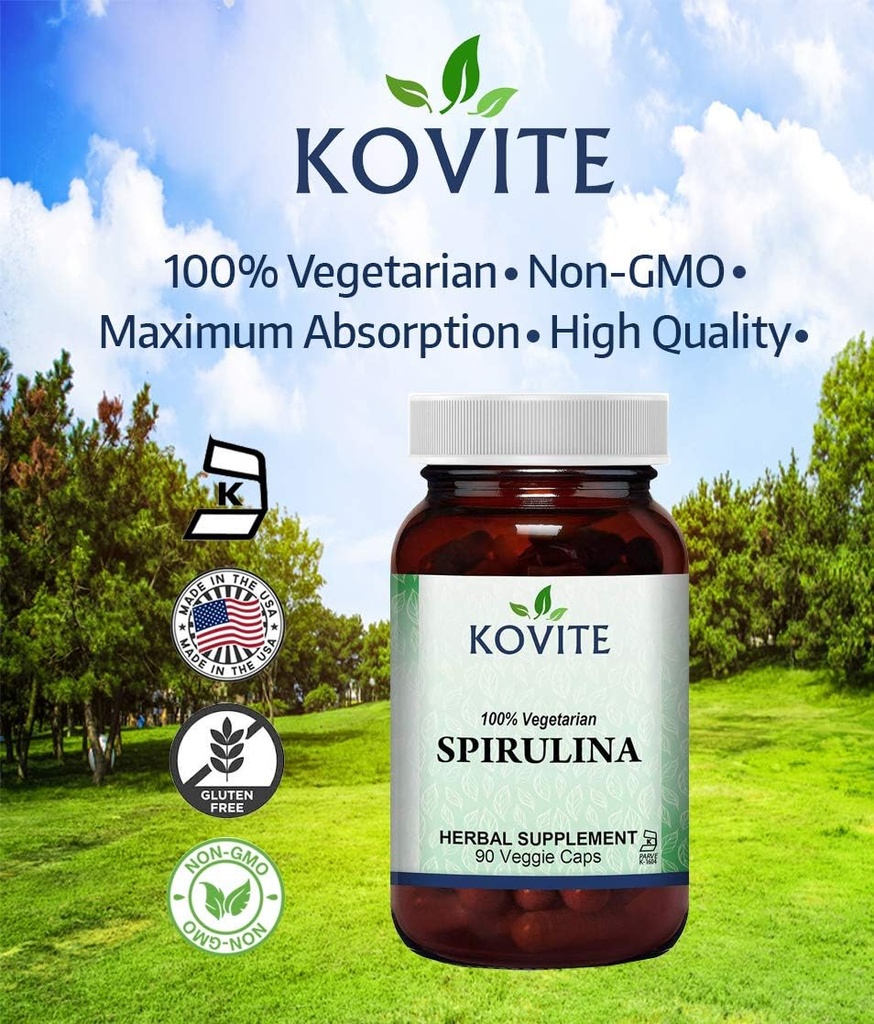 Spirulina capsule - 90 capsule vegetali - ha 450 mg polvere di Spirulina Organica - Kosher & Vegan