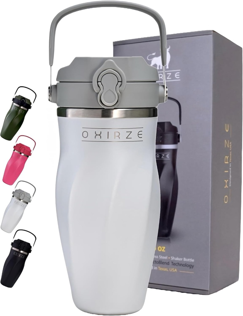 Bottiglia Shaker per miscele proteiche – Doppia parete in acciaio inox, per Shakes, Smoothies, Cocktails –Leak-Proof, 26oz, Copper-Insulated Blender Cup, BPA-Free No Mixing Tools Needed, (perla artica)