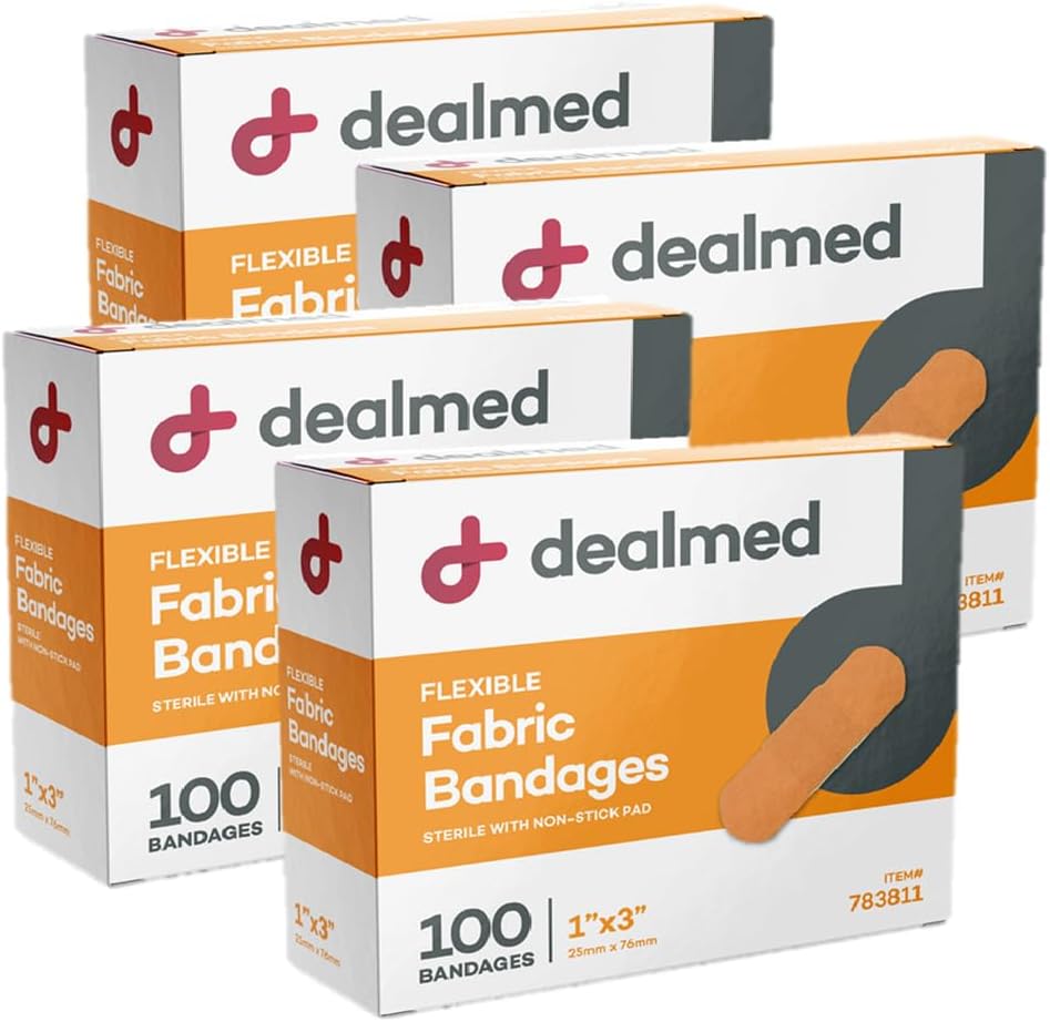 Adesive Bandages sterile in tessuto flessibile – 1x3 pollici – 100/Box - 4 scatole - Traspirabile First Aid Strip Pack - Soft Stretch Wound Patch per medici, kit di emergenza e clinica