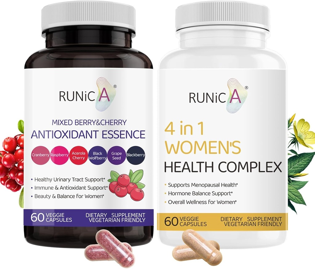 4 in 1 Donne Menopause Supplemento & Misto Ciliegia Ciliegia Antiossidanti Supplemento Bundle - Soia Isoflavoni, Mirtillo e Altro