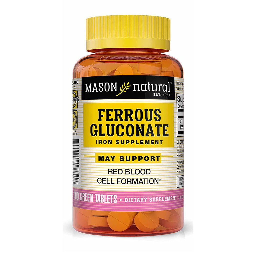 Mason Natural Ferrous Gluconate - Supporta la formazione di globuli rossi, Gentle su Stomach Iron Supplement, 100 compresse