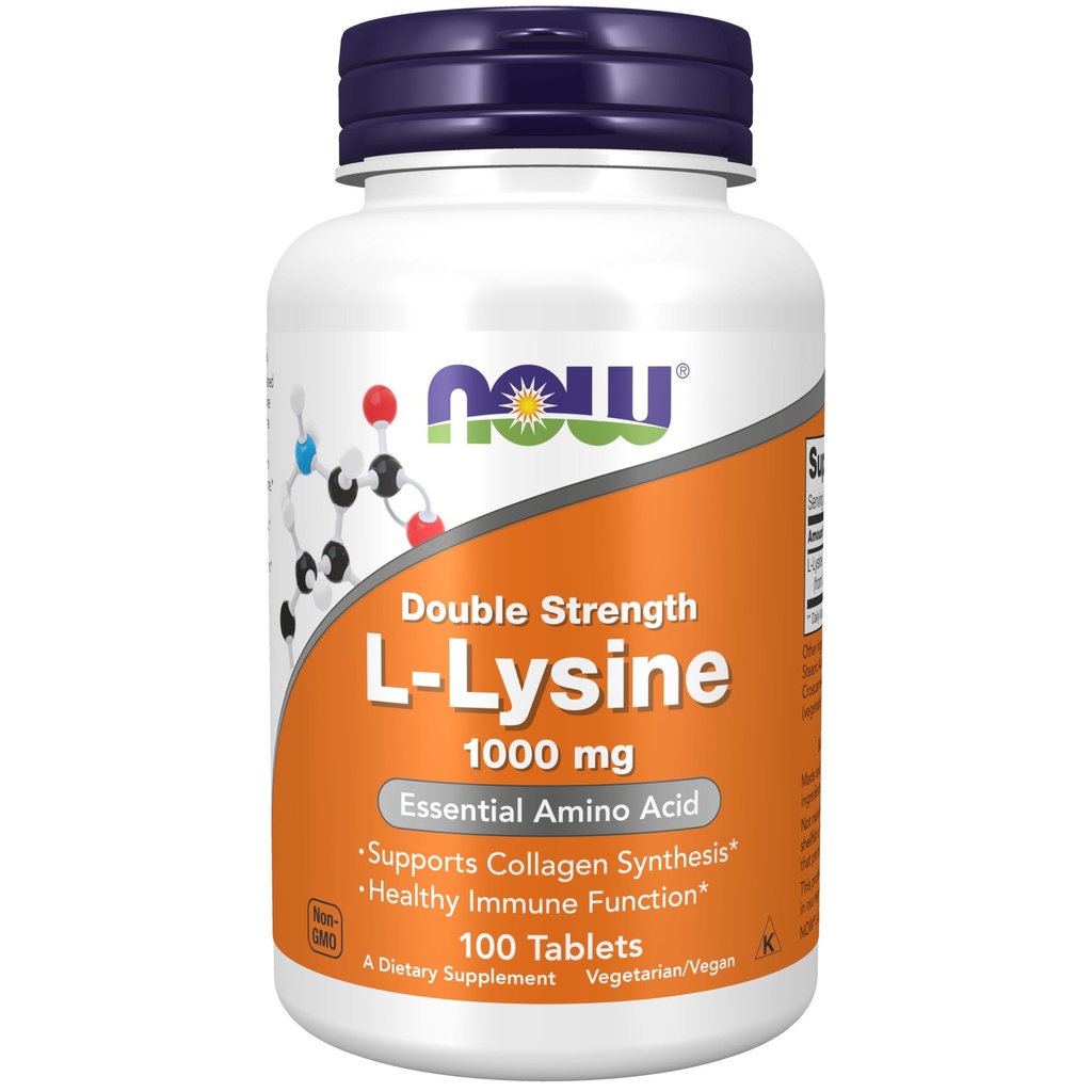 NOW Integratori alimentari, (L-Lysine cloridrato) 1.000 mg, doppia resistenza, aminoacido, 100 compresse