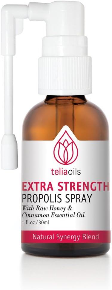 Teliaoils Propolis Spray Body's Defense Support, Soothing Cough & Sore Throat, Aiutare Mouth irritazioni, raffreddori, 100% Naturale, con Honey & Cinnamon Olio Essenziale.