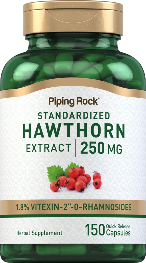 Piping Rock Hawthorn Berry Capsule | 250mg | 150 pillole | Herb Extract Supplement | Non-GMO, Gluten Free