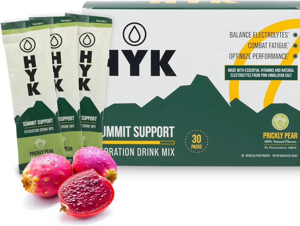 HYK Electrolyte Drink Mix | Carburante di Endurance per Runners, Ultra & Trail Athletes | Energy, Focus, Hydration + Recovery All in One Stick Pack | Prickly Pear Flavor, 30 Count