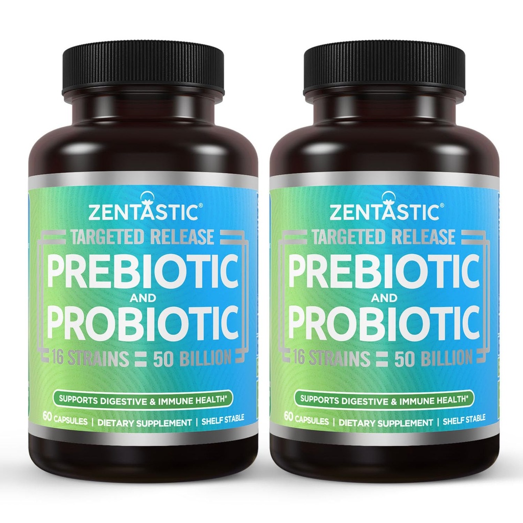 Zentastic Probiotics & Prebiotics Supplement - 50 miliardi di CFU - per la salute immunitaria e digestiva delle donne - 16 Strains - Shelf Stable - 120 capsule di veggie di rilascio ritardate