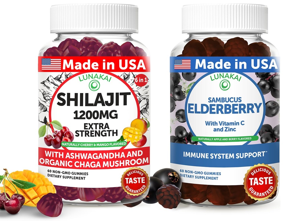 Lunakai USA Made Shilajit & Elderberry Gummies Bundle – Energy and Immune Support – Non OGM & Delicious