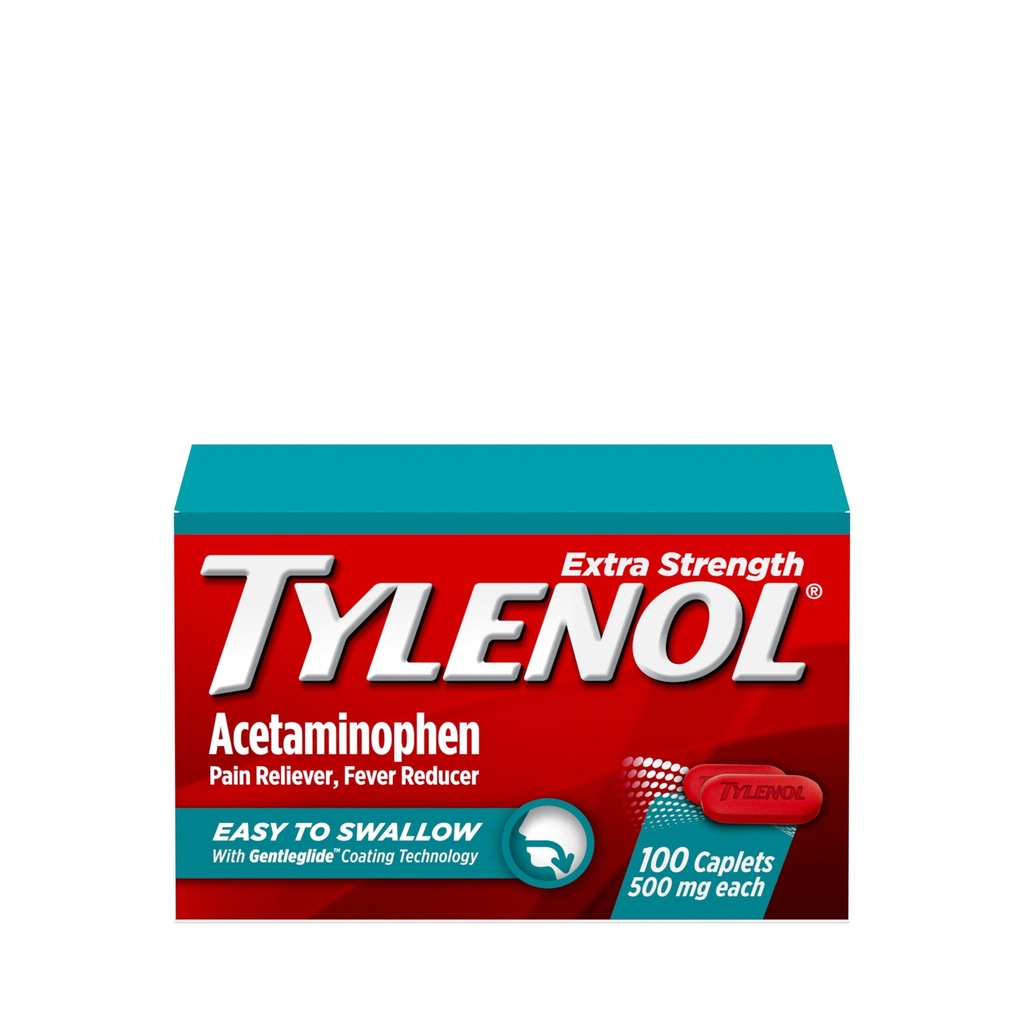 Tylenol Extra Forza Facile da ingoiare Acetaminophen, Dolore Reliever & Fever Riduttore Coated Caplets per Adulti con Gentleglide Technology, 500 mg Acetaminophen Extra Strength, 100 ct