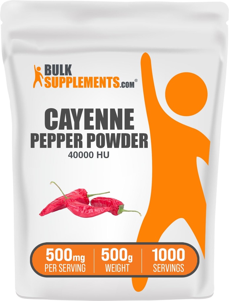 BulkSupplements.com Pepe di Cayenne 40000 HU polvere - integratori di capsaicina, polvere di pepe di Cayenne - Vegan & Gluten Free, 500mg per porzione, 500g (1.1 lbs) (pacchetto di 1)