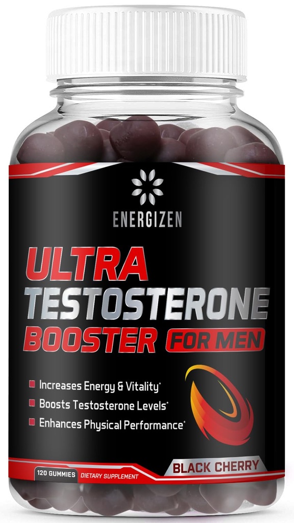 8in1 Testosterone Booster per gli uomini con Tongkat Ali, Fenugreek, Ashwagandha e Magnesio - Migliorare Libido & equilibrio ormonale, Non OGM Made in USA, Ciliegia Nera, 120 Conte Gummies per gli uomini