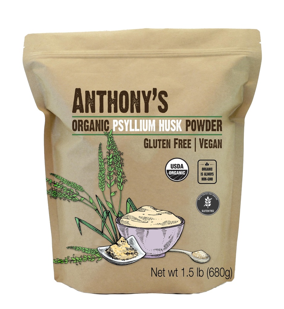 Polvere di Husk Organic Psyllium di Anthony, 1,5 lb, senza glutine, non OGM, finemente terra, Keto Friendly