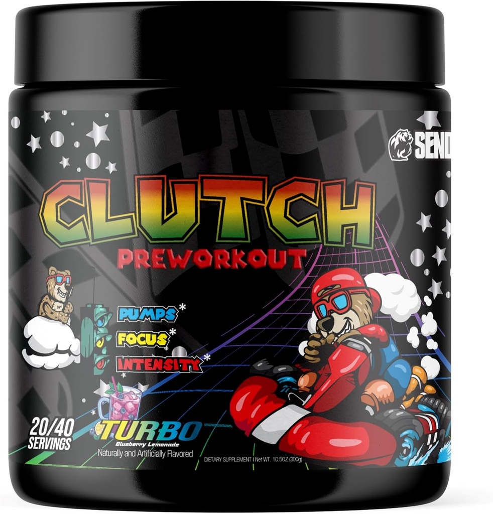 Sender Brand Clutch Turbo - High-Stim Pre-Workout Powerhouse con Beta Alanine, Taurine, Nitrosigine, Tyrosine, Caffeina, Bitter Orange, e Alpha Yohimbine per allenamenti intensi