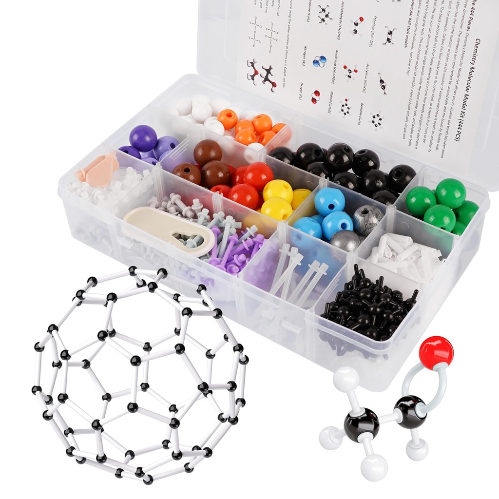 Kit Modello Molecolare, 444 Pcs Set di Chimica Molecolare Organica, Atom Element Modello Kit per Lezioni in Chimica, Strutture Molecolari Kit di costruzione, Ochem Science Gift for Teachers and Students