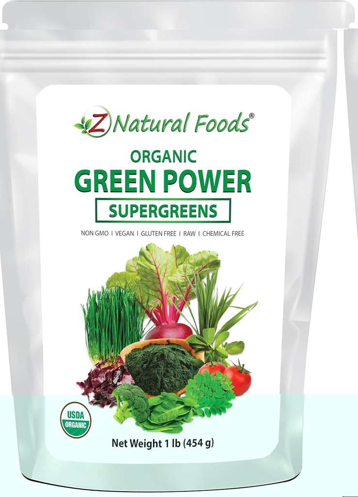 Z Cibi Naturali Greens Polvere Superfood - Orzo Grass, Wheatgrass, Spirulina, Spinaci, Broccoli, Alfalfa Leaf, Radice di barbabietola, Pomodoro, Dulse & Moringa - Glutine Vegan Raw Free - 1lb