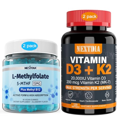 Vitamina D3 20.000 UI + K2(MK7) 200mcg, L-MethylFolate 15mg & Methyl B12 Gummies