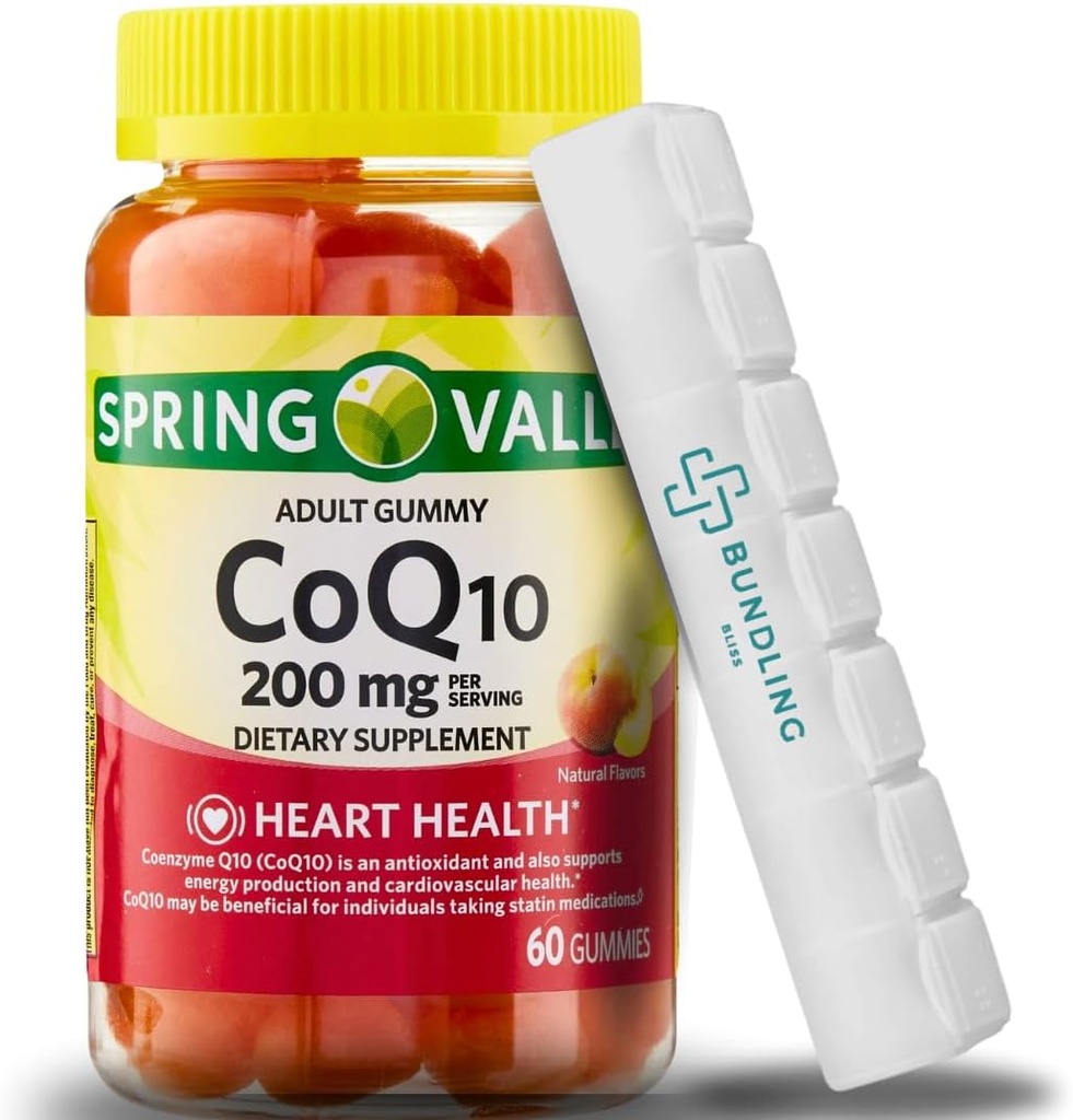 Spring Valley CoQ10 200mg Gummies, Integratore alimentare, Organizzatore di pillole da 60 Count 7 Day Incluso - 1 confezione