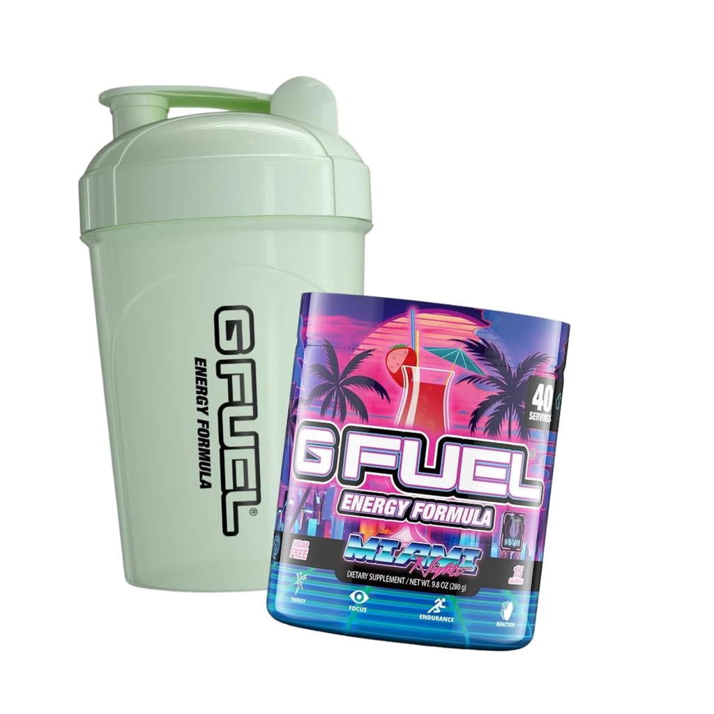 G Fuel Miami Nights Strawberry Pina Colada Gioco aromatizzato + G Fuel Glow-In-The-Dark Shaker Bottiglia