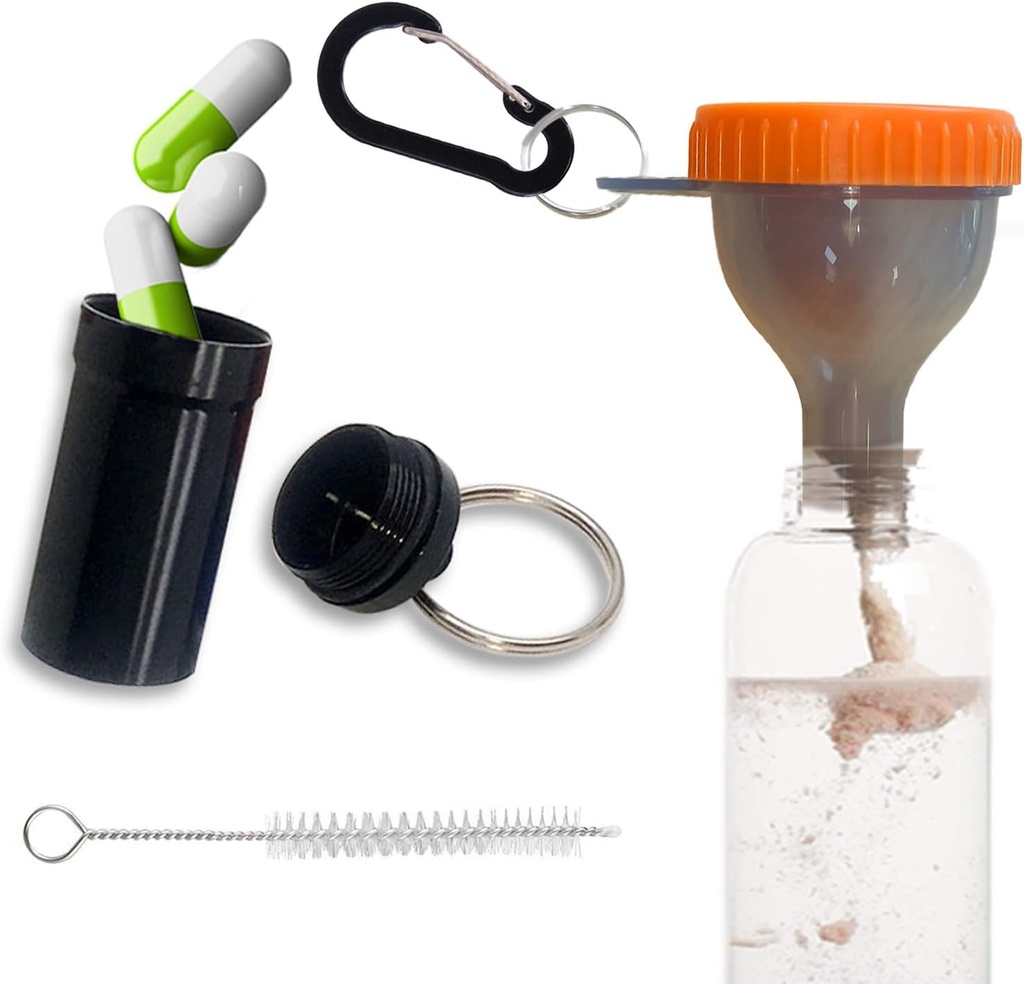 Contenitori per polveri proteiche da viaggio con 1 Pennello 1 Pennello e 1 Mini Scatola per pillole da tasca rinforzata per evitare che le spie Gym Pre-Workout Supplemento per imbuti a polvere arancione
