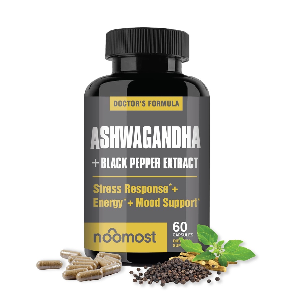 NooMost Organic Ashwagandha 400mg capsule w/Black Pepper Extract come Vegan Ashwagandha Integratori per Anti Stress Relief, Natural Mood Support, Energy & Focus-60 Capsule
