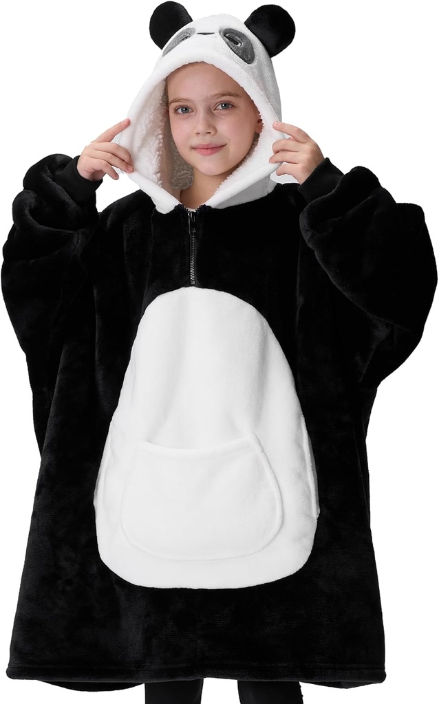 Giggling Getup Wearable Blanket Hoodie for Girls and Boys Sherpa Fleece con cappuccio della maglia della camicia della camicia della camicia caldo Cozy Sherpa Wearable Throw con cappuccio oversize con tasca gigante & maniche per bambini Panda