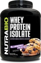 NutraBio 100% Whey Protein Isolate Protein Powder – 25g Protein con Profilo Aminoacido completo, Non OGM, Soia e Gluten Free, Carb basso e Bassa polvere di proteine del siero di calcio - Muffin di mirtillo - 5 Lbs.