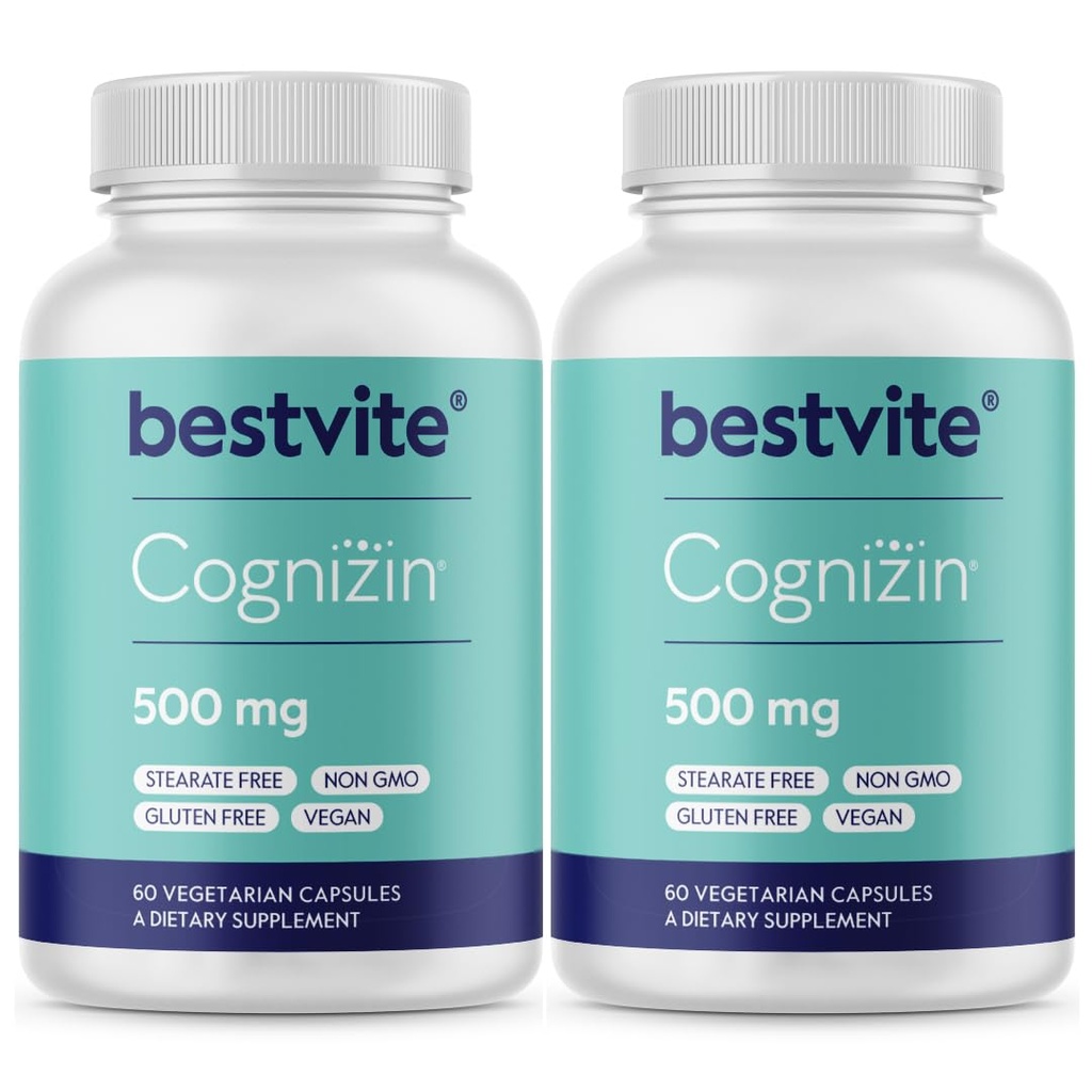 BESTVITE Cognizin Citicoline 500mg (120 capsule vegetariane) (60x2) - Studi clinici Premium Choline Nootropic - No Stearates - Vegan - Gluten Free - Integratori cerebrali per memoria e messa a fuoco