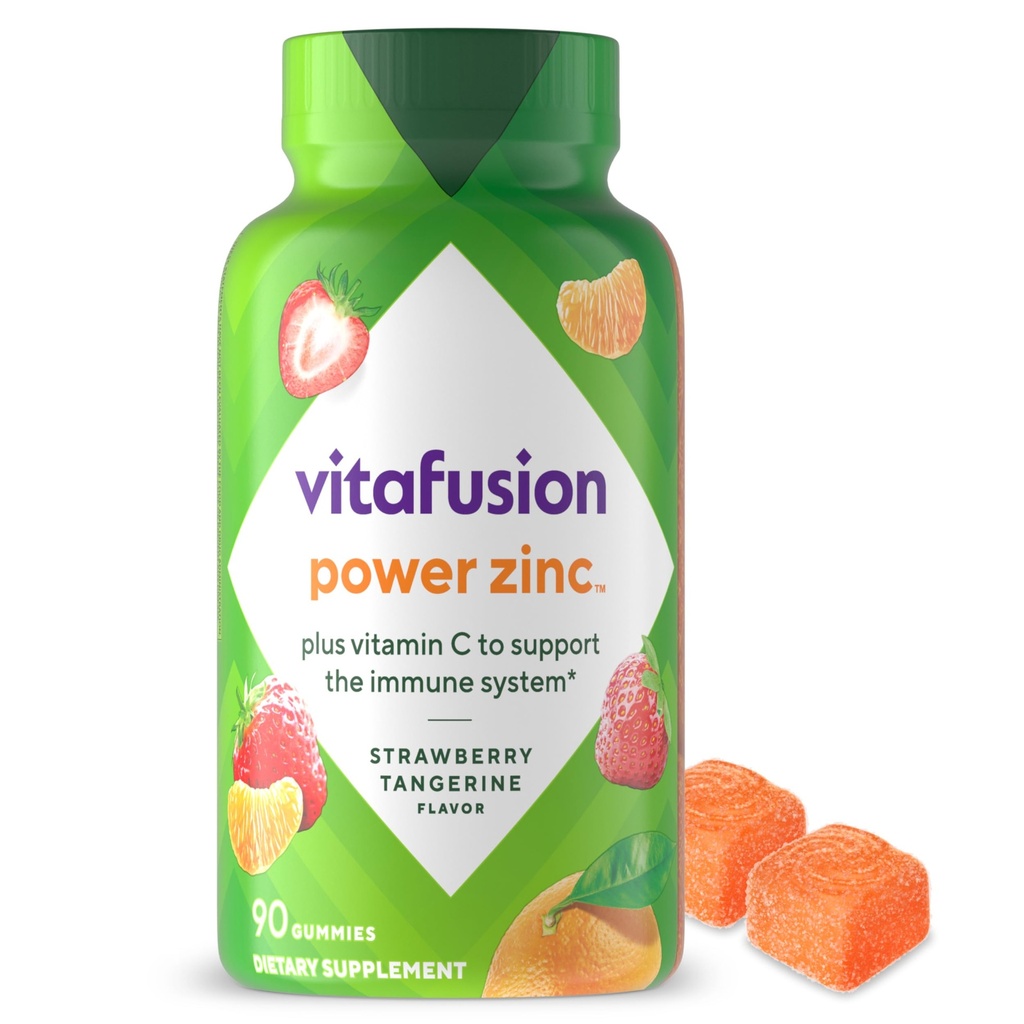 Vitafusion Power Zinc Gummy Vitamine, Strawberry Tangerine Aromaed Immune Support (1), 90 Conte