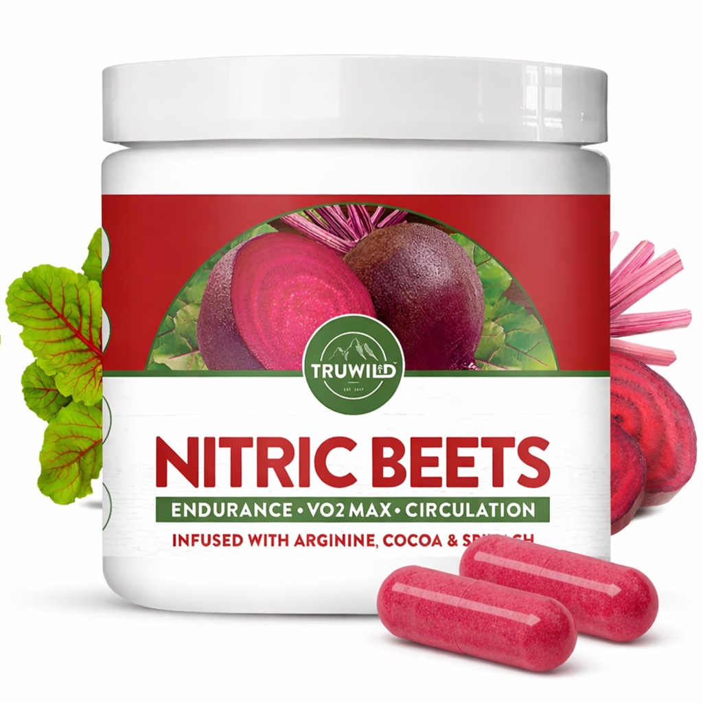 TruWild Tutta la polvere di radice di barbabietola naturale, Booster di ossido nitrico, 1000mg, integratore di capsule superfood Vegan, Supporti di estratto di barbabietola Salute generale, Performance & Stamina, 30 Serve
