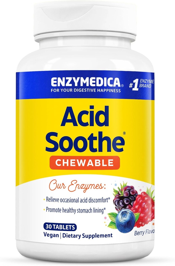 Enzymedica - Soothe acido masticabile, supporta il sollievo di bruciore occasionale + indigestione, 30 conteggio
