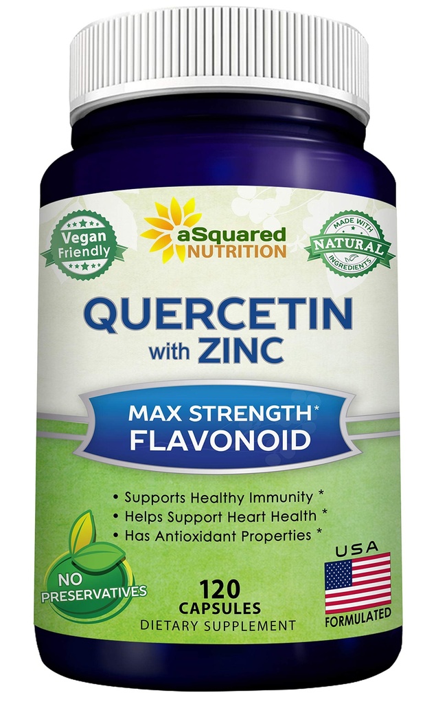 aSquared Nutrition Quercetin 1000mg con integratore di zinco - 120 Capsule - Diidrato di Quercetin con il Black Elderberry & Zinc - Pillole Complesso di Polvere Max Strength per aiutare a migliorare la risposta immunitaria