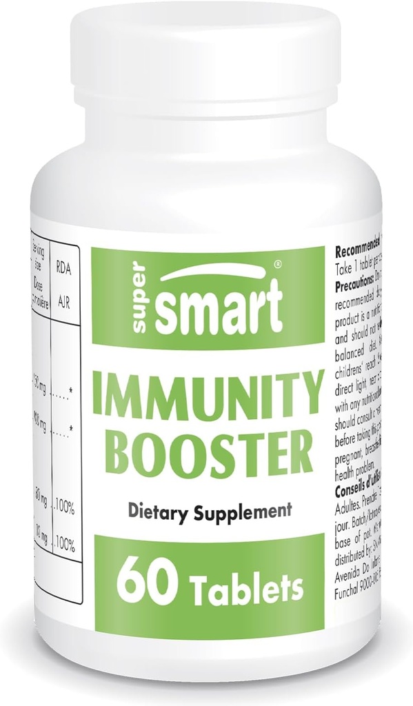 Supersmart - Booster di immunità - Integratore di Booster di sistema immunitario - Cappotto di gola dorata - con Estratto di Echinacea, Beta Glucans, Vitamina C & Zinc | Non-GMO & Gluten Free - 60 compresse