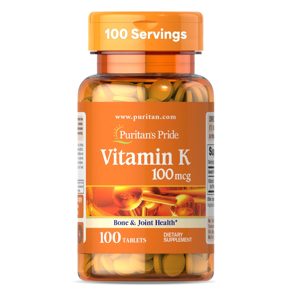 Puritan Pride Premium Vitamin K 100mcg, Integratore alimentare per Bone, Joint e Blood Clotting Health Support, 100 giorni di alimentazione, 100 compresse