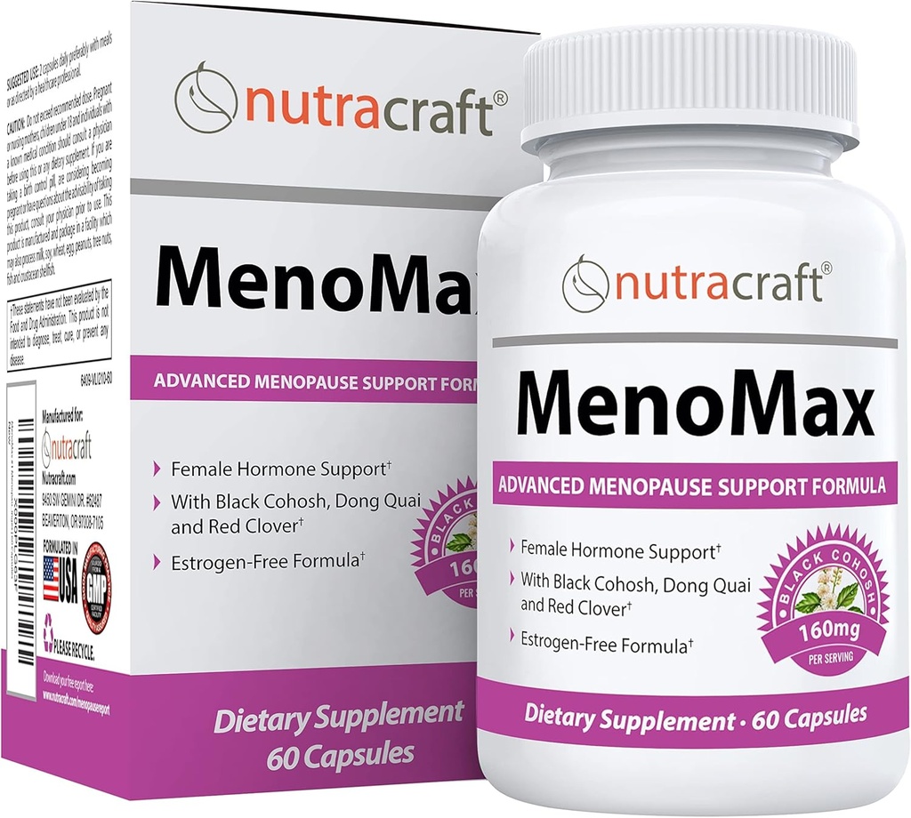 MenoMax #1 Menopause Relief Supplement | Black Cohosh, Dong Quai, Vitex Agnus, Red Clover, Sage, Soy e Wild Yam | Supporto naturale per Flash caldi, Night Sweats, Dryness and Mood Swings | 60 capsule