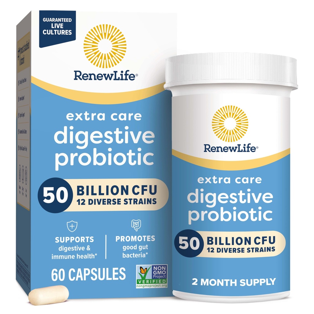Capsule Probiotici Digestive, 50 miliardi di CFU Garantiti, Supplemento giornaliero Supporta Immune, Digestivo, Salute Respiratoria(1), L. Rhamnosus GG, Latticini, Soia e Senza Glutine, 60 Conte