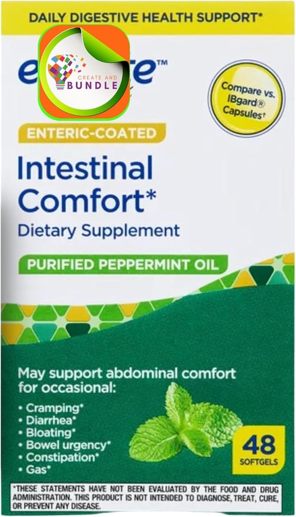 Equate Peppermint Oil Softgels, 48 Count - Integratore alimentare per una maggiore salute digestiva, Estratto di menta piperita naturale, Supporta il comfort gastrointestinale + Crea Sticker