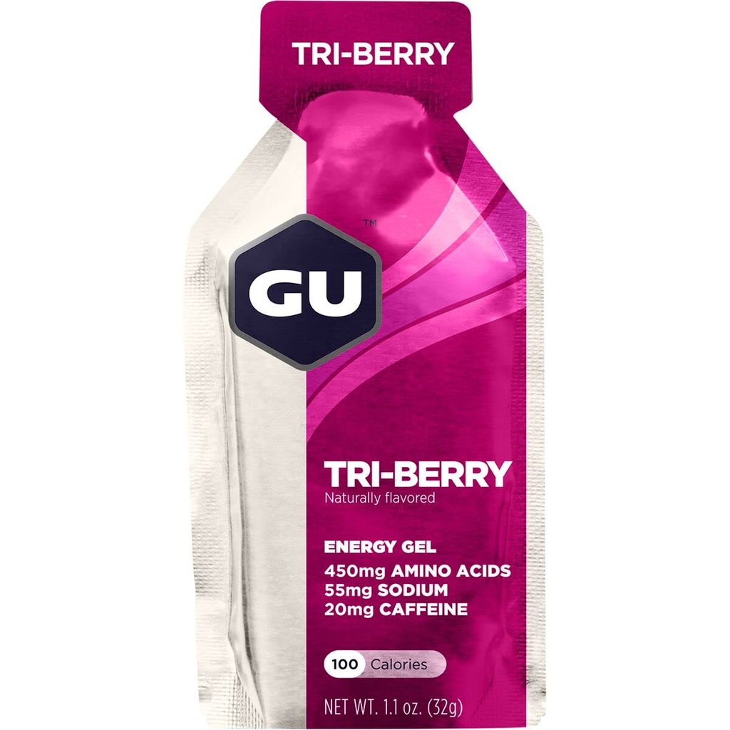GU Energy Original Sports Nutrition Gel 8-Count Vanilla Bean e 8-Count Tri-Berry Bundle con aminoacidi ed elettroliti