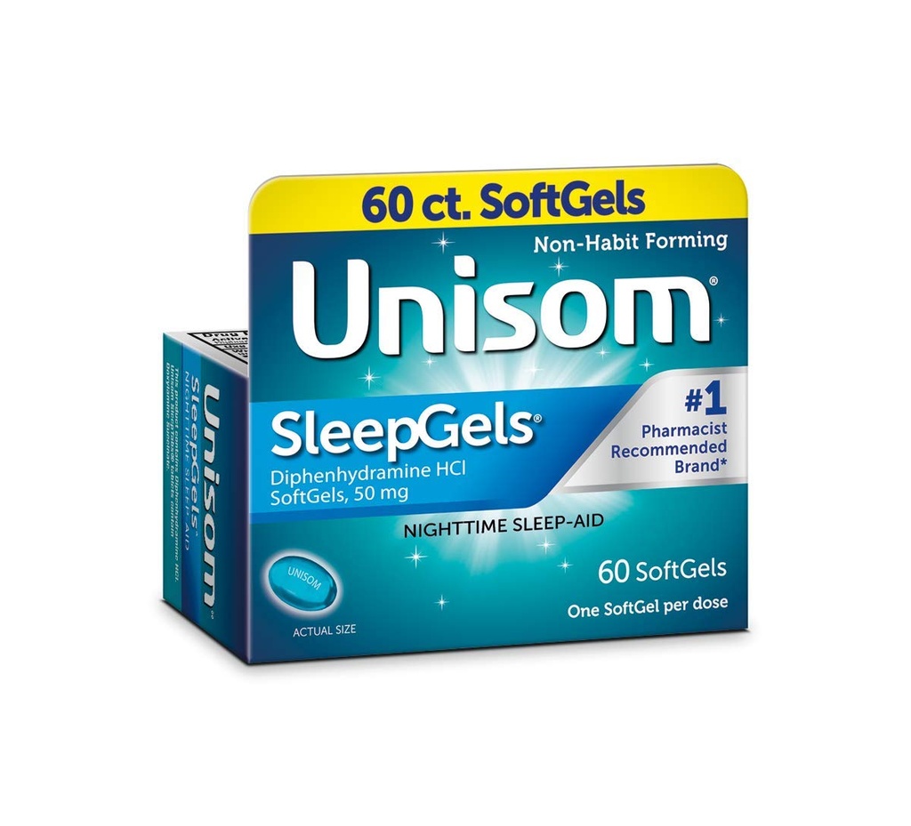 Unisom SleepGels, Difenidramina HCl 50 mg, 60 Conte