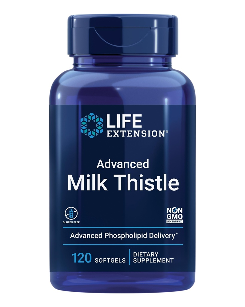 Estensione della vita Advanced Milk Thistle, Liver Health Supplement, Liver Detox, Cell Division, silymarin, silybin, biodisponibile, Gluten Free, Non-OGM, 120 softgels