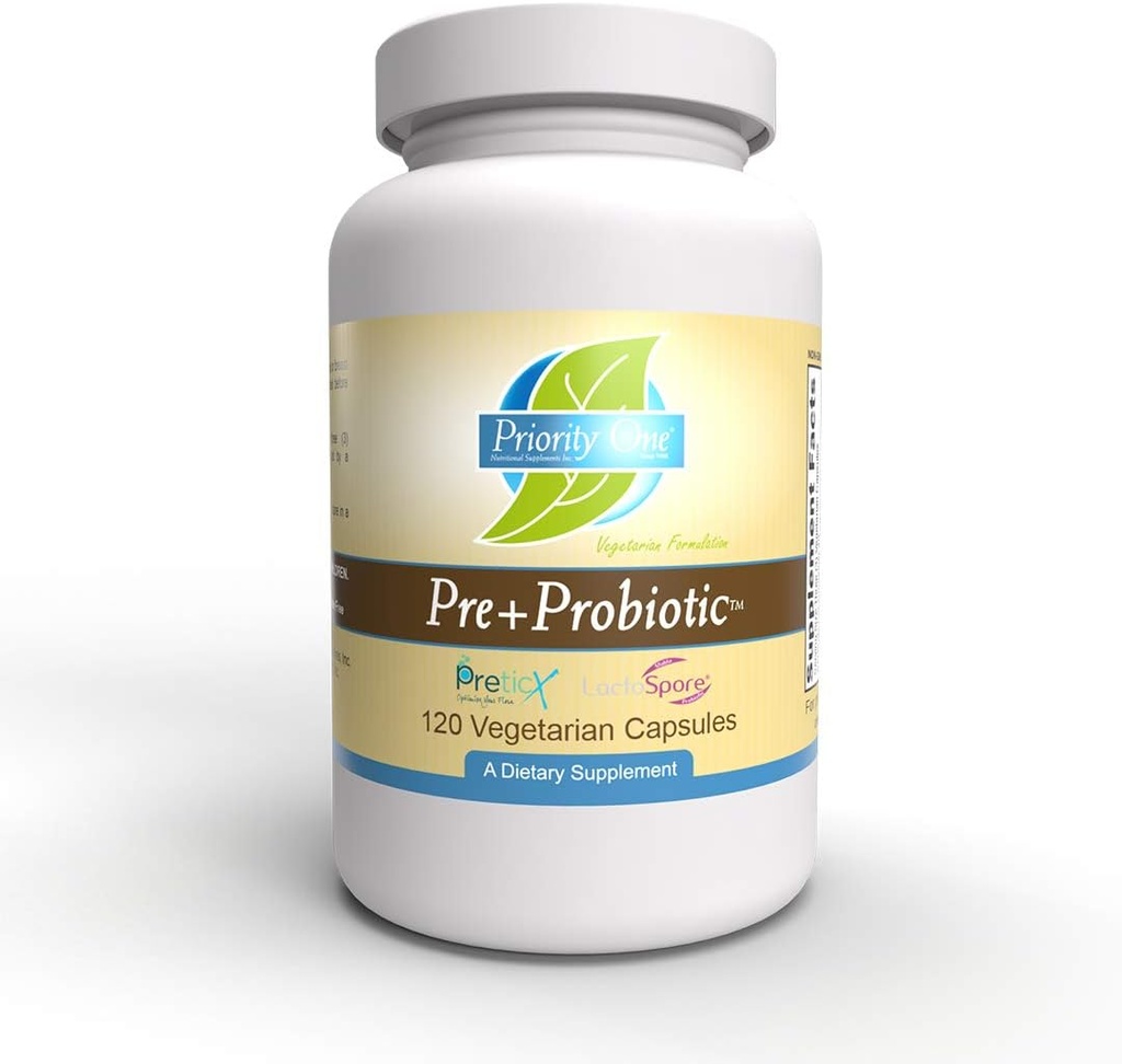 Priorità Una Vitamine Pre+Probiotic 120 Capsule Vegetariani - Supporto per Sani Gut Microflora* Resistenza Clinica