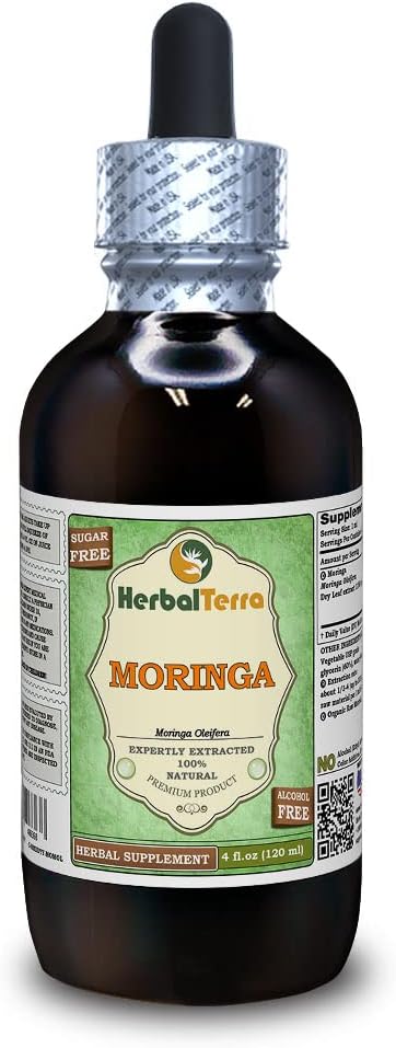 Moringa (Moringa Oleifera) Glycerite, Estratto di liquido privo di alcol (Nome: HerbalTerra, Proudly Made in USA) 4 fl.oz (120 ml)