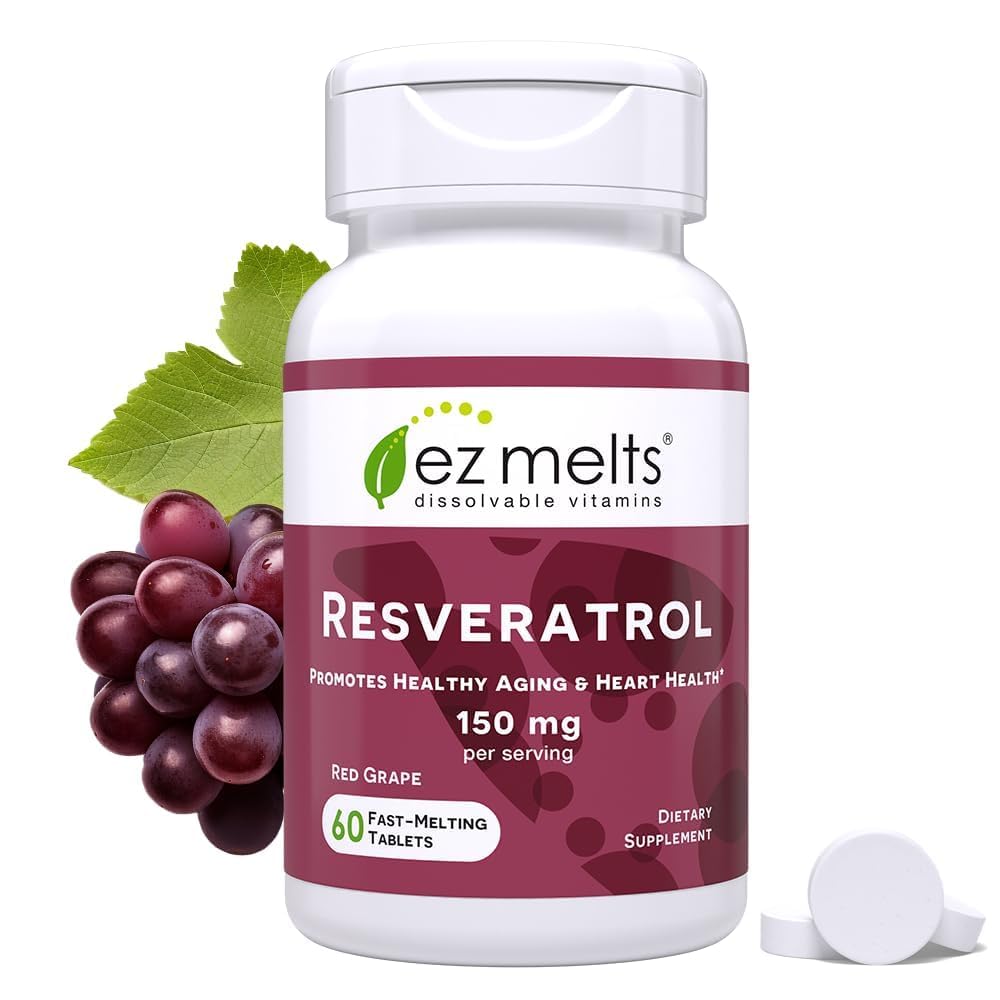 EZ Melts Dissolvable Resveratrol Supplemento 150 mg, senza zucchero, 1-mese di alimentazione - 1 confezione