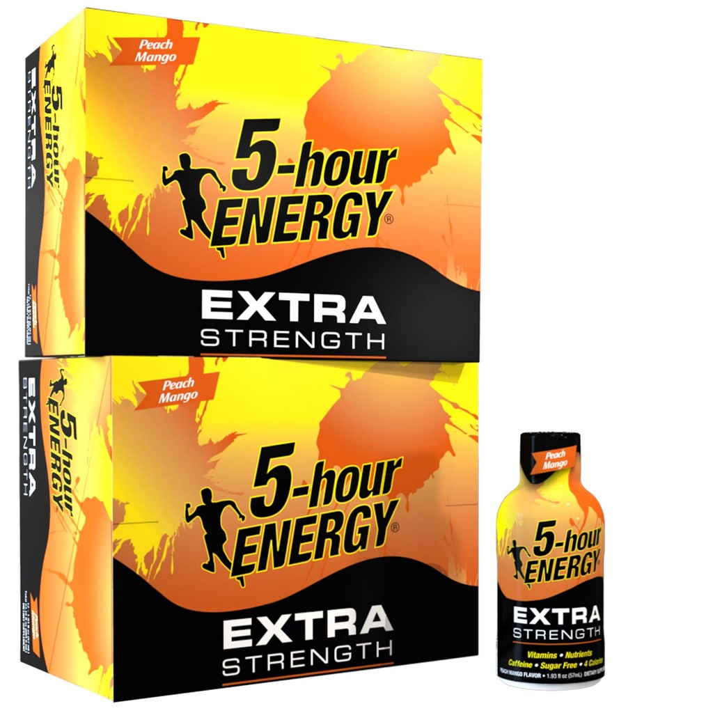 5 ore di energia Shot, Extra resistenza Peach Mango, 1.93 oncia, 24 conte