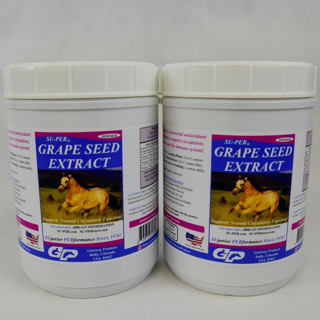 SU-PER Grape Seed Extract Cavallo Antiossidante - Equine Antiossidante Supplemento per Cavalli Performance - Supporta Circulation Respiratory Health & Immune System - 2.5 Pounds, (2 Pack)