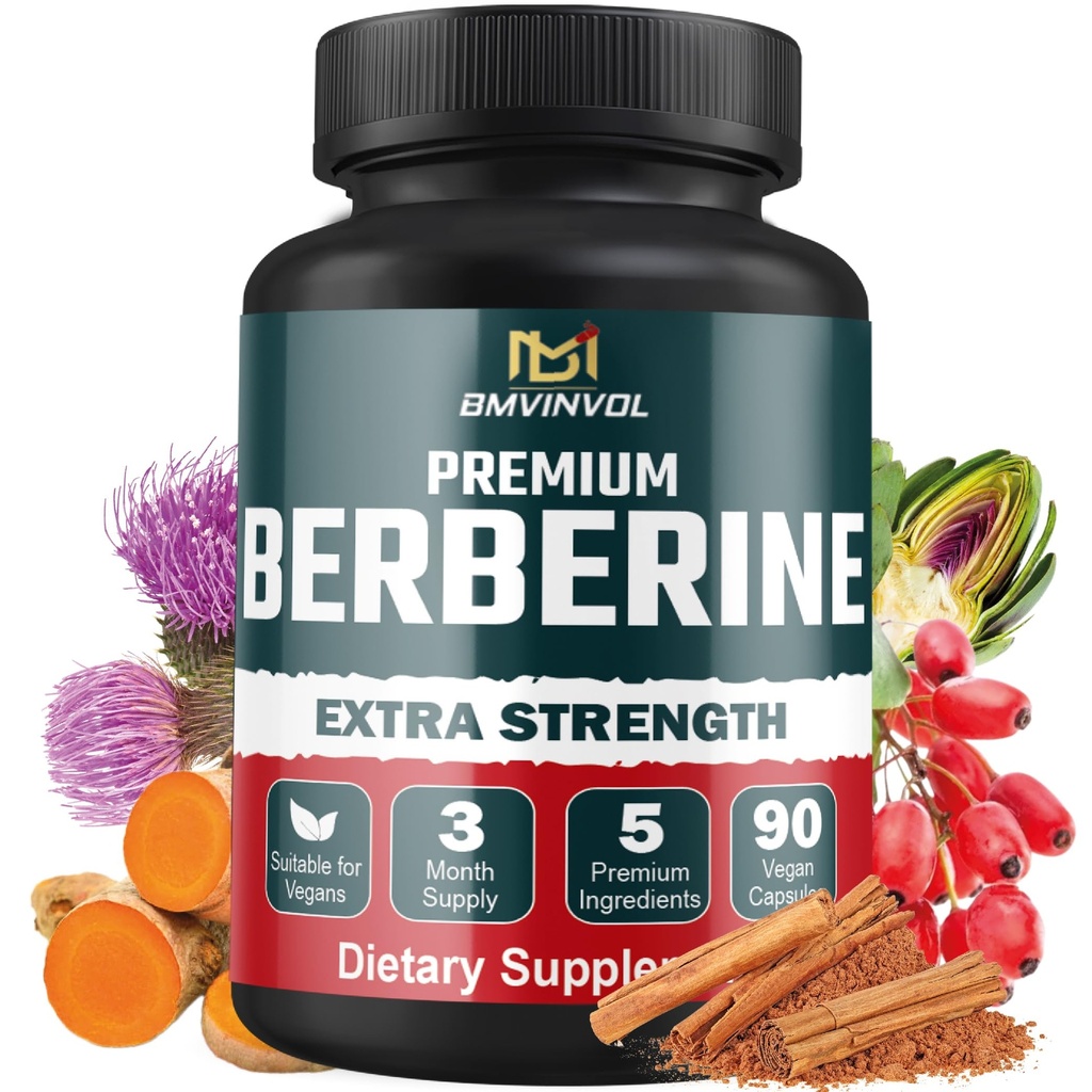 5-in-1 Berberina HCl con cannella di Ceylon, cardo di latte, curcuma, carciofo - 90 capsule per alimentazione di 3 mesi