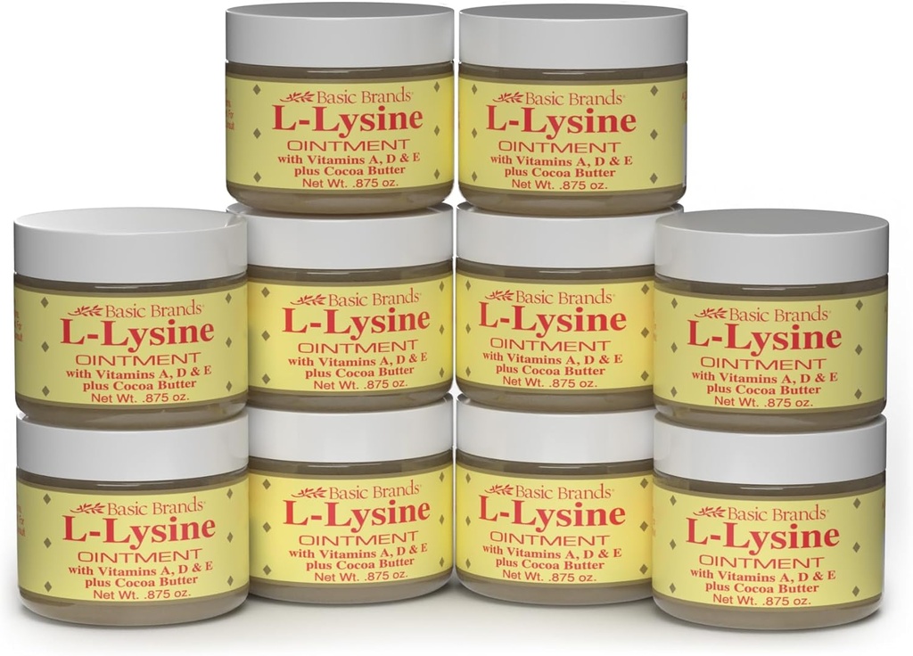 Marchi di base - L-Lysine Ointment - 0.875 oz - Trattamento di lisina a freddo e Blister Relief - Soothes Labbra e pelle secca – 10-Pack