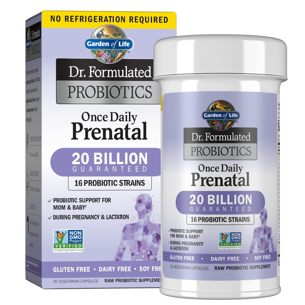 Giardino della Vita Dr. Formulato Probiotici Una volta Prenatale Quotidiano - Acidophilus e Bifidobacteria Supporto Probiotico per mamma e bambino – Scaffale Stabile - Glutine, Latticini e Soy-Free - 30 Capsule Vegetariani