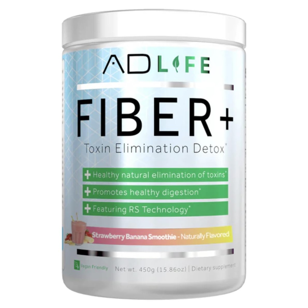 Progetto AD Fiber+ Vegan Fiber Supplement Powder, Supporta la salute del fegato e la regolarità digestiva (Strawberry Banana, 16,4 oz)