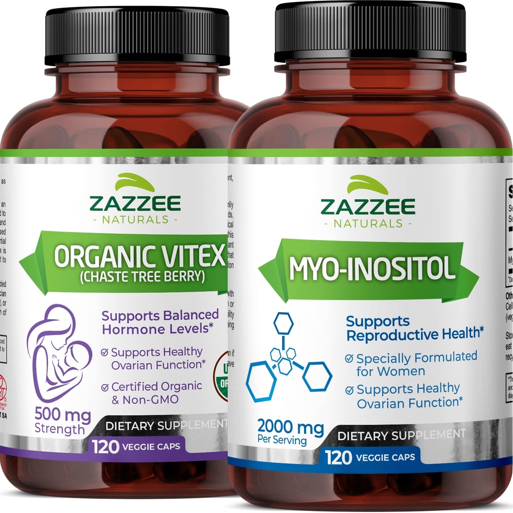 Zazzee Myo-Inositol Capsule e USDA Organic Vitex Capsule, Vegan, Non OGM e All-Natural