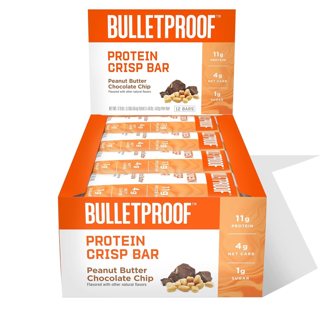 Barre a prova di proiettile di proteine, chip di cioccolato di burro di arachidi, 12 Pack, proteine alte, zucchero basso